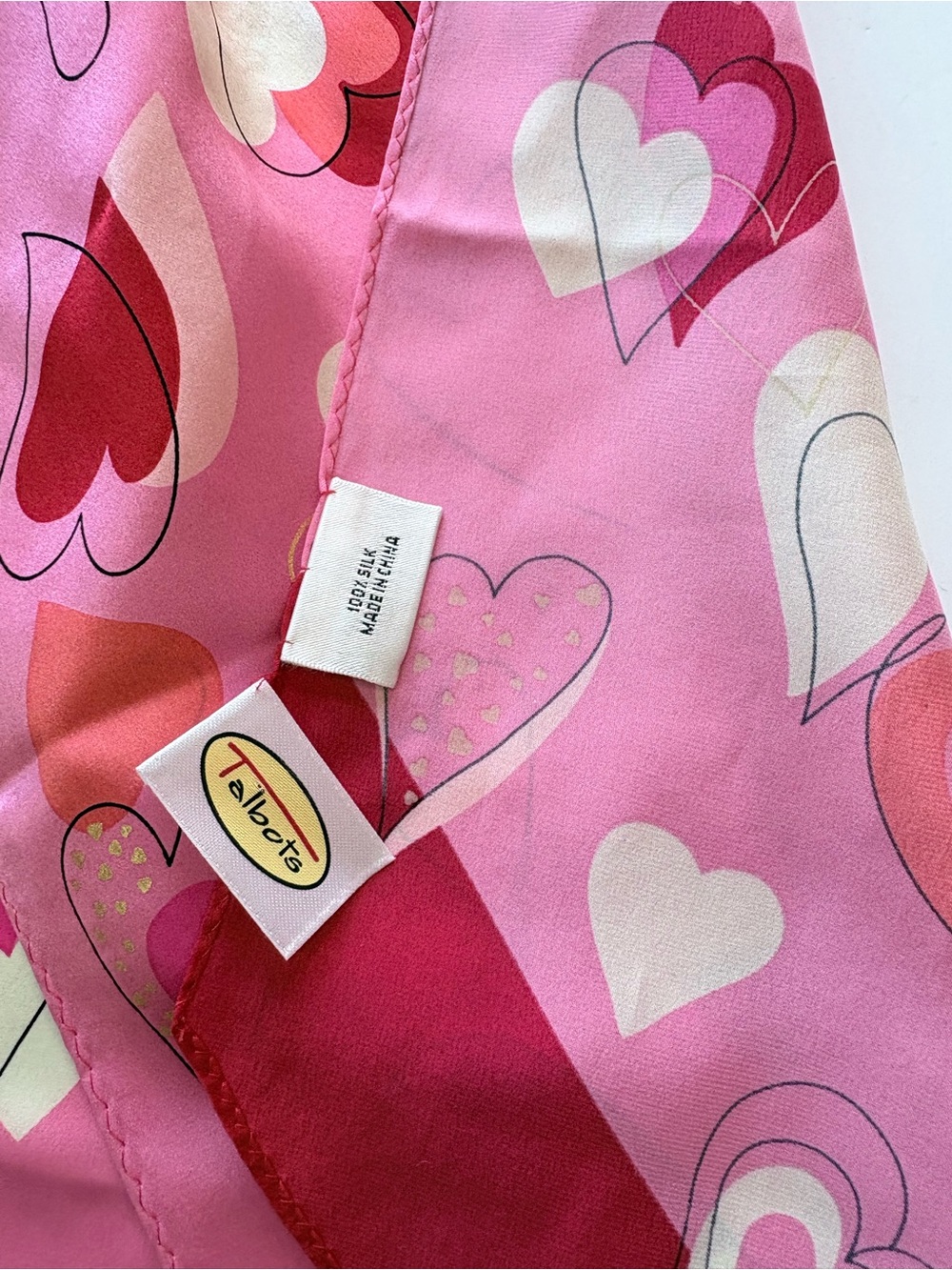 Talbots Pink Multi Heart Silk Scarf - Picture 2 of 2